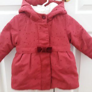 Girls Baby Coat Jean Bourget Red Fleece Lined Polka Dot Size 18 Months